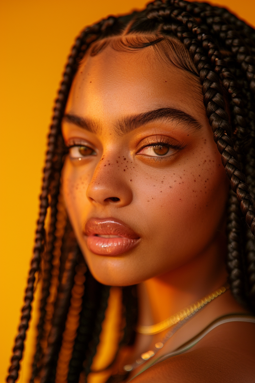 Close-up of neat knotless braids