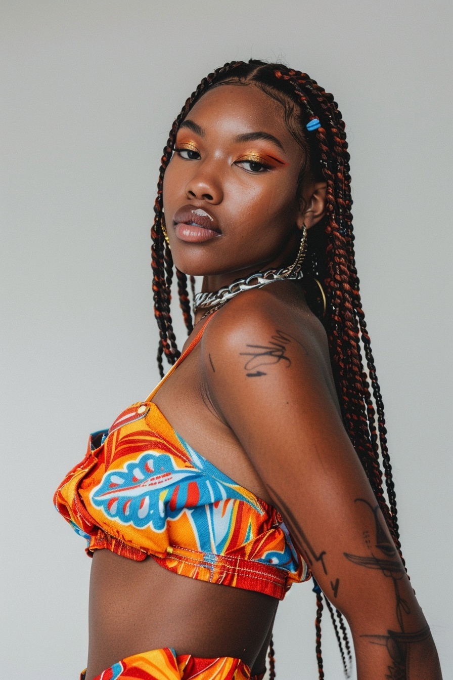 Close-up of neat knotless braids